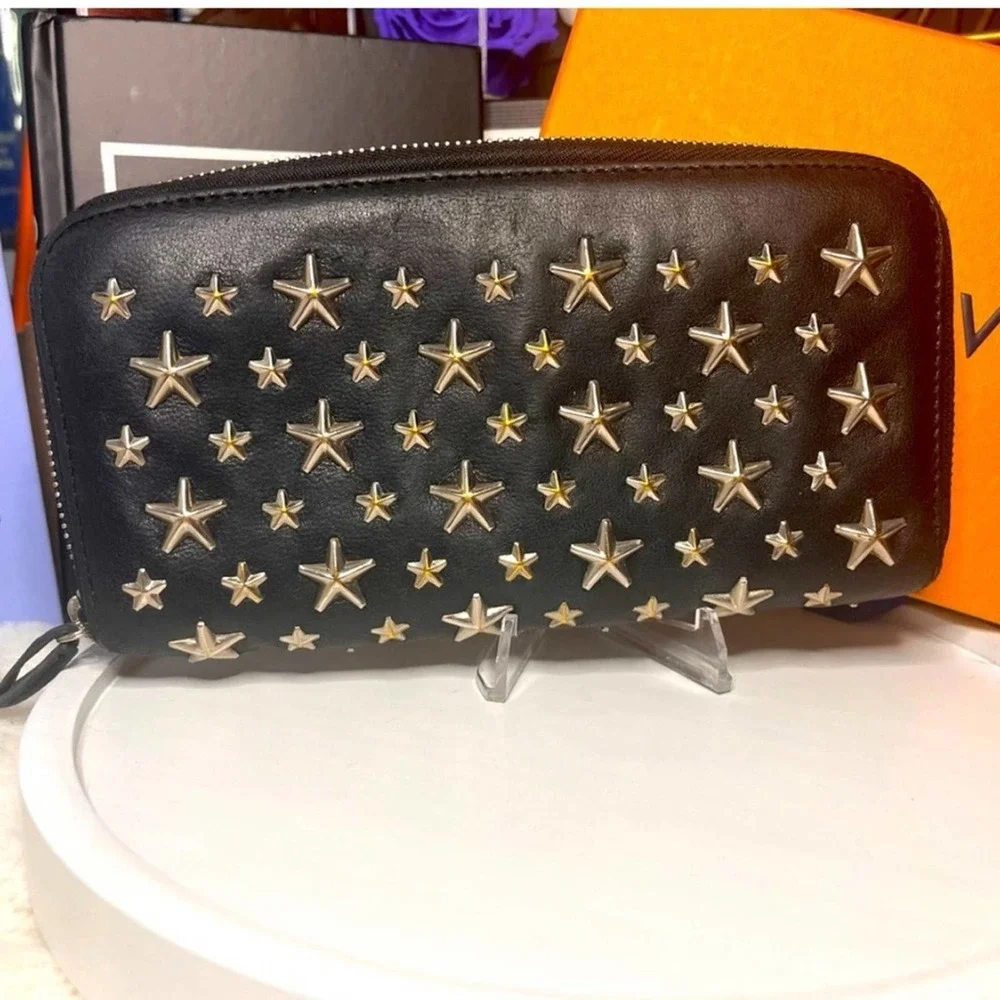 Black Jimmy Choo Filipa Leather Zip Around Wallet